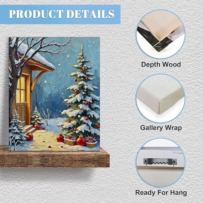 Framed Christmas Pictures Wall Decor,Vintage Pine Tree Prints,Winter Christmas Canvas Wall Art Decoration for Bedroom Bathroom Living Room Rustic Xmas Holiday Gifts (Christmas Tree 21, 20'' X 32'')