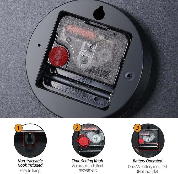 Large Wall Clock 16IN, Silent Metal Wood Style Wall Clocks Battery Operated for Living Room Decor, Farmhouse Big Wall Clock, Outdoor