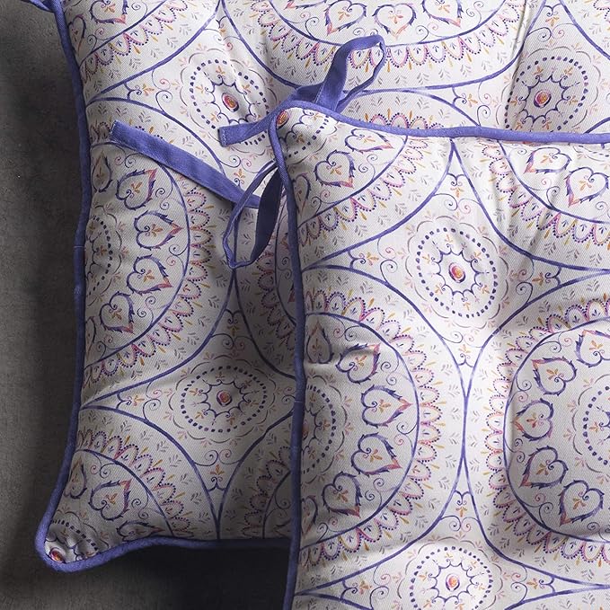 Maison d' Hermine Chair Pads for Dining Chairs Cotton Outer Fabric and Poly Filling 16"x16" Patio Seat Cushions for Furniture with Ties Home Chair Party Hall Farmhouse (Mandala, Pack of 2)