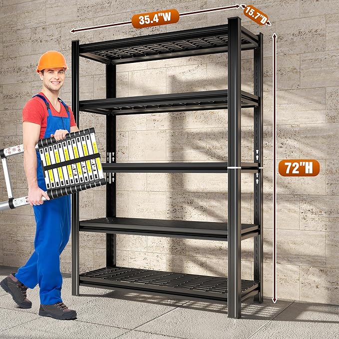 Garage Shelving Wire Storage Shelving Unit 5-Tier Heavy Duty 3000 lbs Load Capacity Storage Shelves, Adjustable Metal Shelves for Garage, Kitchen, and Pantry Storage(35.4"W x 15.7"D x 72"H)