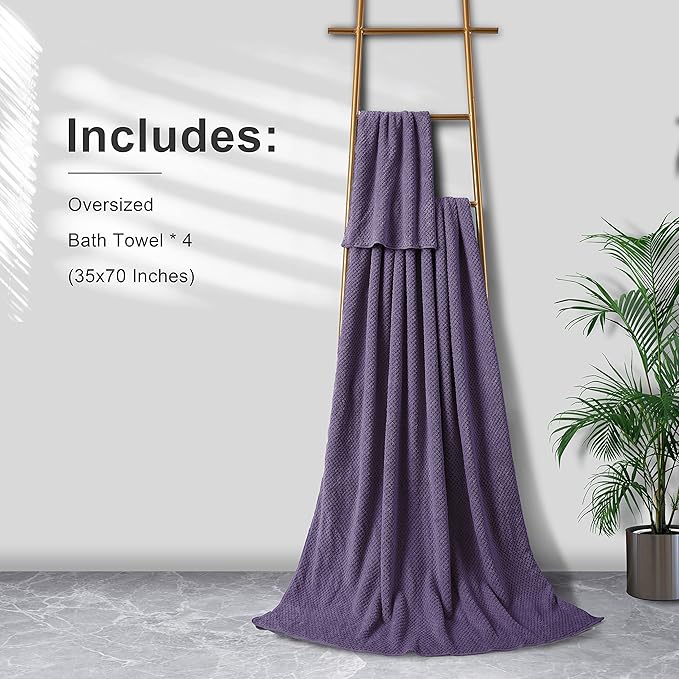Extra Large Bath Towel Sheet Set 35x70 Inches - Oversized Bath Towels Set,Large Microfiber - Quick Dry,Lightweight,Super Soft,Highly Absorbent Towel Set for Bathroom,Pack of 4(Russian Violet)