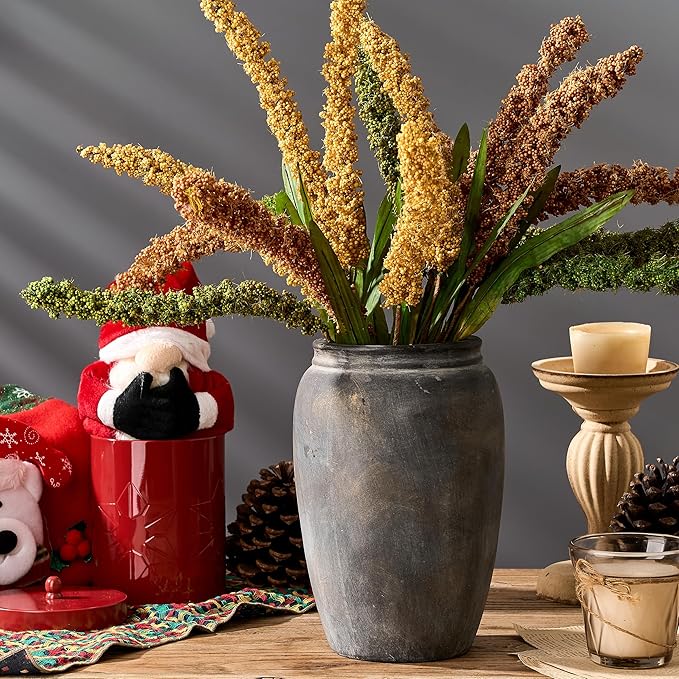 8.2 Inch Ceramic Terracotta Rustic Vase Home Decor Farmhouse Decorative Vase for Living Room Entryway Floor Holiday Wedding-Black Bronze