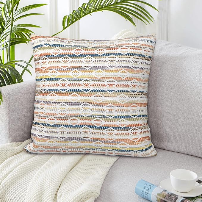Colorful Boho Geometric Abstract Striped Throw Pillow Covers 18x18 Inch Set of 2 Modern Bohemia Decor Pillows Cover Farmhouse Cushion Case of Sofa Living Room Bedroom