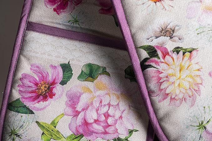 Maison d' Hermine Pivoine 100% Cotton Easter Double Oven Glove with Loop Heat Resistant for BBQ | Cooking | Baking | Grilling | Microwave | Barbecue | Spring/Summer (7.5 Inch by 35 Inch)