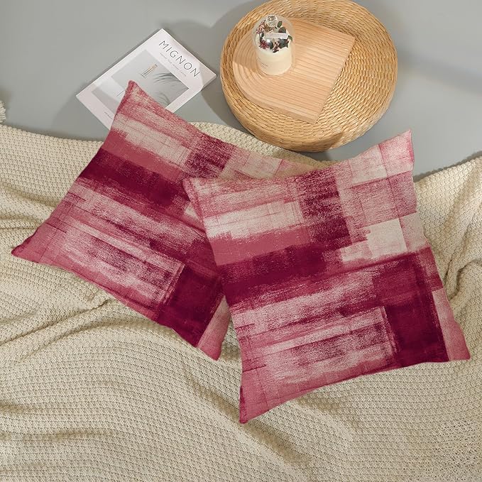 Boho Pillow Covers 18x18 Pack of 2 Hot Pink Art Painting Decorative Throw Pillow Covers Outdoor Decor Bohemian Abstract Modern Decor Pillowcase Farmhouse Linen Cushion Case for Couch Sofa