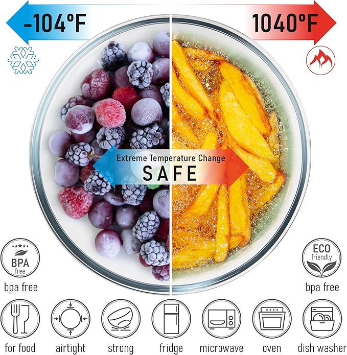 Stackable Space-Saving Set of 5 Nesting Glass Bowls with Acacia Lids for Foodprep, Storage, Mixing & Cooking - Microwave & Oven-ready BPA Free Durable Heat Resistant Inert Borosilicate Glass