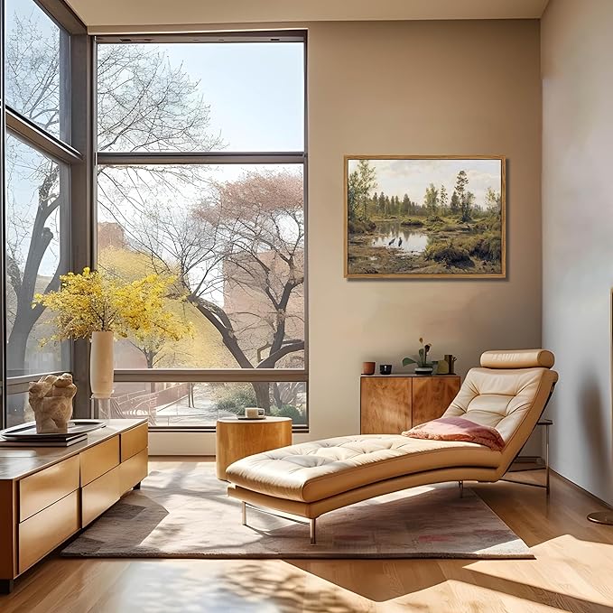 Floating Framed Canvas Wall Art Vintage Decor - Tranquil Marsh Landscape Wall Decor, Countryside Farmhouse Scenery Paintings Prints for Living Room Bedroom Office Decoration 12x16 inch