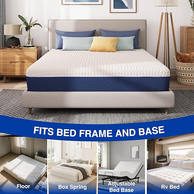 10 Inch King Gel Cooling Memory Foam Mattress, Pressure Relief, Medium Firm Support，Mattress in a Box, CertiPUR-US Certified