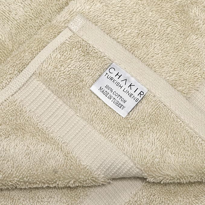 Chakir Turkish Linens 100% Cotton Premium Turkish Towels for Bathroom, 2 Large Bath Towels, 2 Hand Towels, 2 Washcloths (6-Piece Towel Set, Beige)