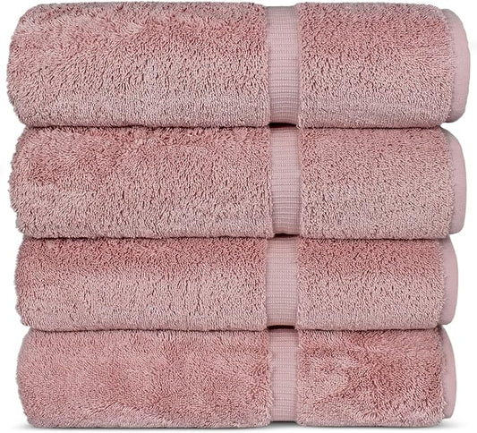 Chakir Turkish Linens 100% Cotton Premium Turkish Towels for Bathroom | 27'' x 54'' (4-Piece Bath Towels - Pink)