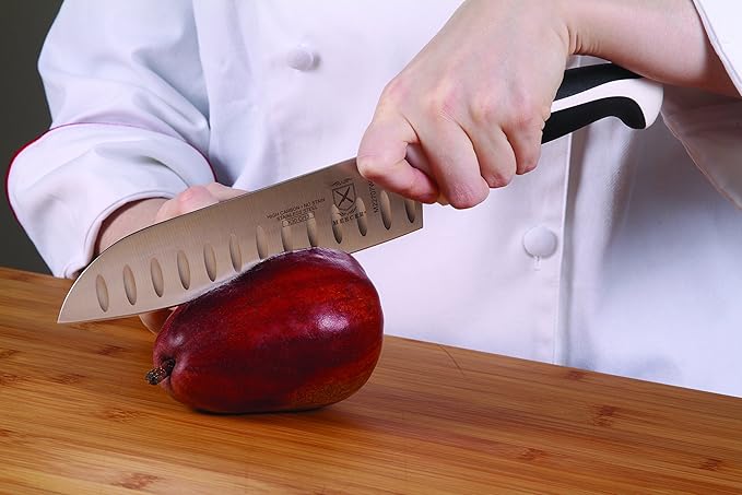 Mercer Culinary Millennia Color Handle Cutlery 7" Santoku Knife (Granton Edge) White