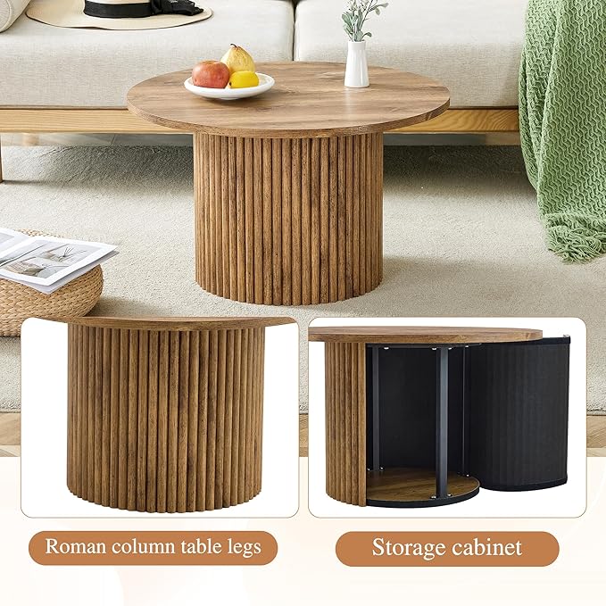 WILLIAMSPACE 27.5" Round Coffee Table with Ylindrical Leg, Modern Farmhouse Wood Circlar Center Table Accent Side End Table for Living Room Apartment, Natural