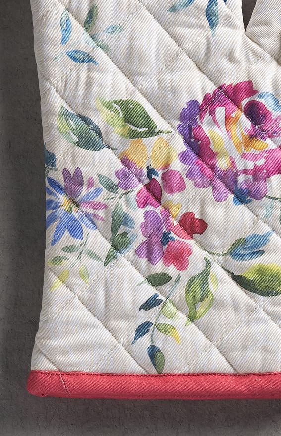 Maison d' Hermine Oven Gloves 100% Cotton Oven Mitt 7" x 13" with Loop Heat Resistant, BBQ, Cooking Gloves, Baking, Grilling, Kitchen, Handling Hot Pans Spring/Summer (Pack of 1, Rose Garden)