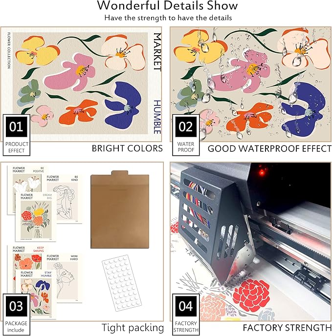 Flower Market Wall Art Prints Botanical Aesthetic Decor Minimalist Poster Inspirational Theme Flower Line Photo Vintage Abstract Pictures Canvas Wall Art Colorful Floral Wall Decor for room (11x14