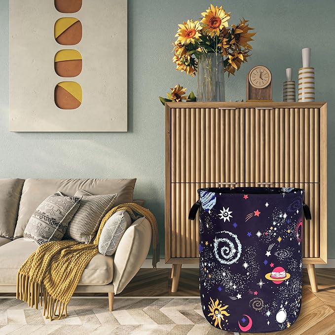 Colorful Galaxy Planet Laundry Basket Foldable Oxford Cloth Starry Sky Laundry Hamper With Handle Portable Clothes Storage Basket 18.9 X 16.5 Inch Storage Bag For Laundry Room/Bathroom/Bedroom