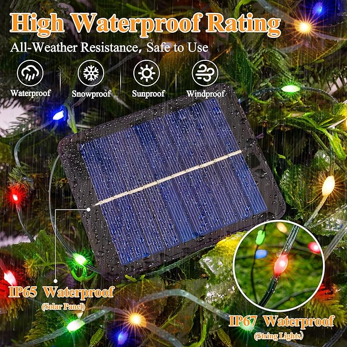 2 Pack Solar String Lights Total 480LED 158FT, IP67 Waterproof Solar Lights for Outside with 8 Modes, Upgraded Solar Panel Fairy Lights for Garden Party Wedding Decorations (Cool White)