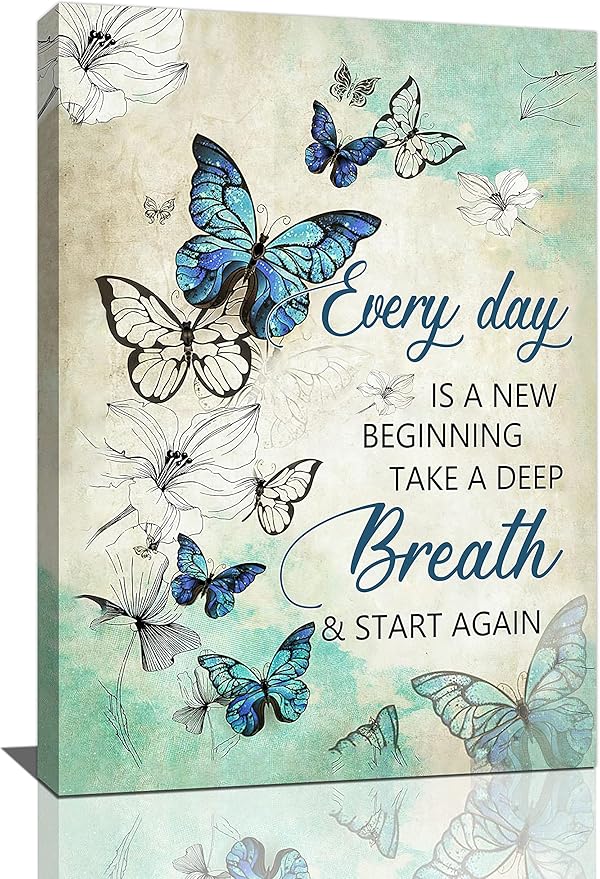 Teal Butterfly Wall Art Floral Decor Farmhouse Pictures Inspirational Quotes Canvas Prints Artwork Modern Home Decorations for Bathroom Girls Bedroom Living Room