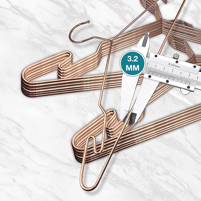 Luxurious Hanger Set Premium Metal Hangers with Unique Hook Design Durable & Sturdy Coat Hangers 3.2mm Thick Withstands 15lbs Weight Smooth Finish Compact Shirt Hangers - 20 Pack Rose Gold