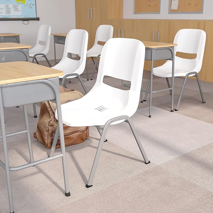 EMMA + OLIVER White Ergonomic Shell Student Stack Chair - Classroom Chair / Office Guest Chair