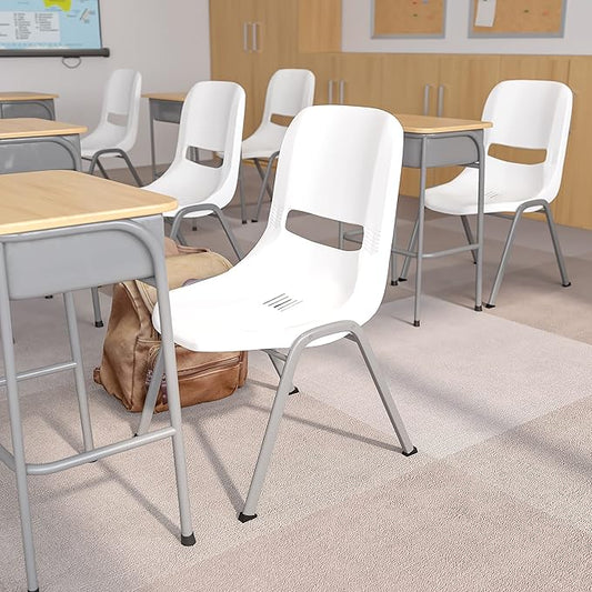 EMMA + OLIVER White Ergonomic Shell Student Stack Chair - Classroom Chair / Office Guest Chair