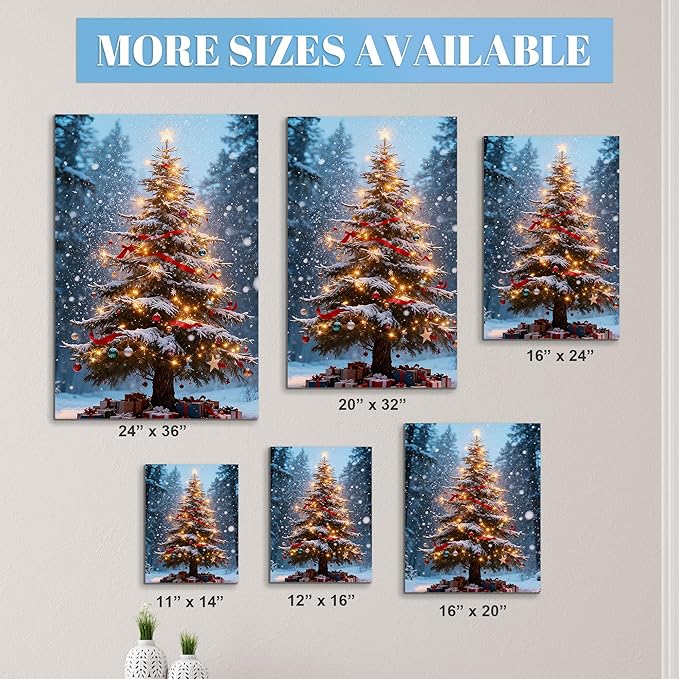 Framed Christmas Pictures Wall Decor,Vintage Pine Tree Prints,Winter Christmas Canvas Wall Art Decoration for Bedroom Bathroom Living Room Rustic Xmas Holiday Gifts (Christmas Tree 16, 11'' X 14'')