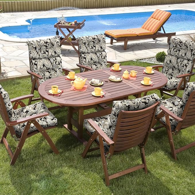 Set of 2 Outdoor High Back Chair Cushions 44"x 22",Water Repellent Rocking Seat Cushions Replacement, Seat/Back Chair Cushions for Patio,Porch,Balcony and Indoor - Paisley Black