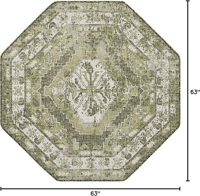 Unique Loom Outdoor Traditional Collection Area Rug - Valeria (5' 3" Octagon, Green/ Light Green)