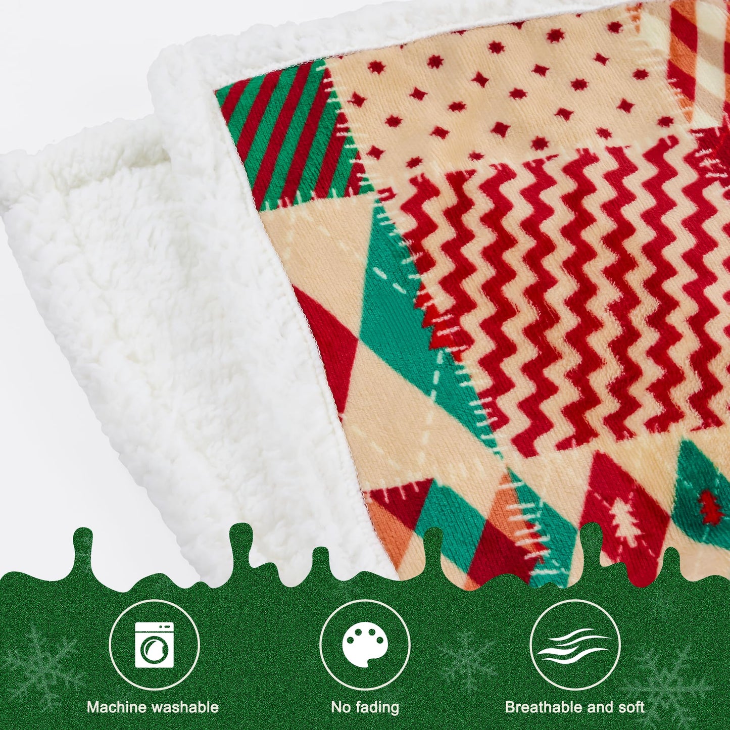 Nord ECO Christmas Throw Blanket, Christmas Decorations Gifts for Women, Sherpa Flannel Fleece Winter Holiday Blanket, Fluffy Cozy Soft Christams Throws for Couch Sofa Bed, ChristamsRhombus, 50" X 60"