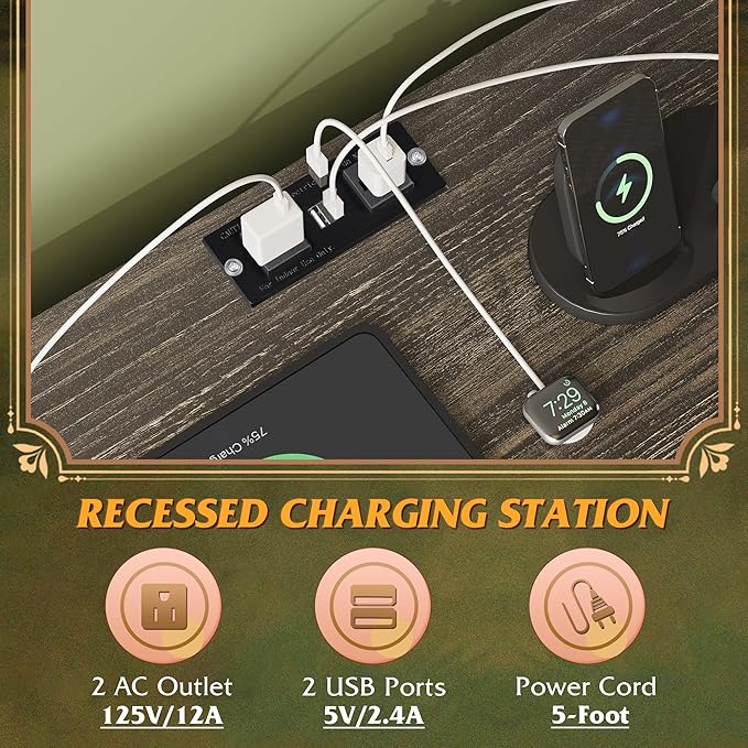 WLIVE Black TV Stand for 45, 50, 55 inch TV, Entertainment Center with LED Lights & Charging Station, TV Media Console Table with 8 Fabric Drawers and Open Shelves for Living Room, Hallway, Wood Top