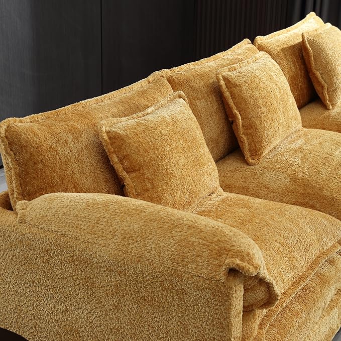 KEIKI 112" L-Shaped Chenille Modular Sectional Chenille Sofa with 1 Movable Ottoman & Memory Foam Cushion, Upholstered Oversized 4-Seater Couch, Easy Assembly, for Apartment, Living Room, Yellow