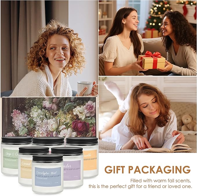 6 Pack Candles for Home Scented, Candle Gift Set for Women Men,Fall Scented Candle Natural Soy Candles for Autumn Home Deco, Pumpkin Candle, Relaxing, SPA, Holiday Gift