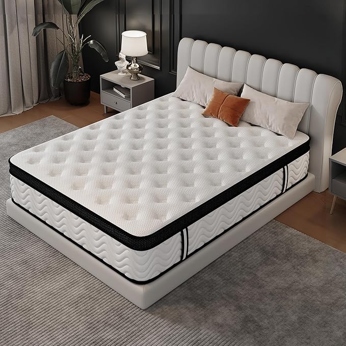 King Size Mattress, 12 Inch King Memory Foam Mattress in a Box, Hybrid mattresses with Independent Pocket Coils for Motion Isolation & Silent Sleep, Medium Firm, CertiPUR-US,100 Nights Trial