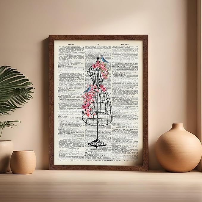 Poster Master Dictionary Art Poster - Mannequin Print - Sewing Art - Flower Art - Fashion Art - Gift for Men, Women & Dressmaker - Chic Decor for Living Room, Dorm or Office, 16x20 Brown Framed