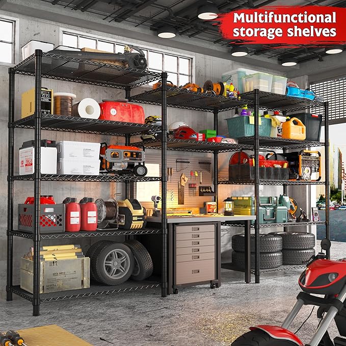 REIBII 6 Tier Wire Shelving,1800LBS Storage Shelves Metal Shelves for Storage Rack,75''H Adjustable Garage Shelving Heavy Duty Shelving Units Pantry Shelf Kitchen,75''HX35.5''WX18''D