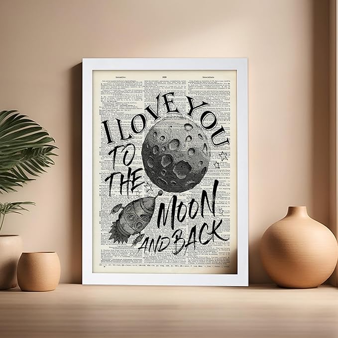 Poster Master Dictionary Art Poster - I Love You To The Moon and Back Print - Motivational Art - Gift for Him, Her & Lovers - Romantic Decor for Dorm, Bedroom or Living Room, 16x20 White Framed