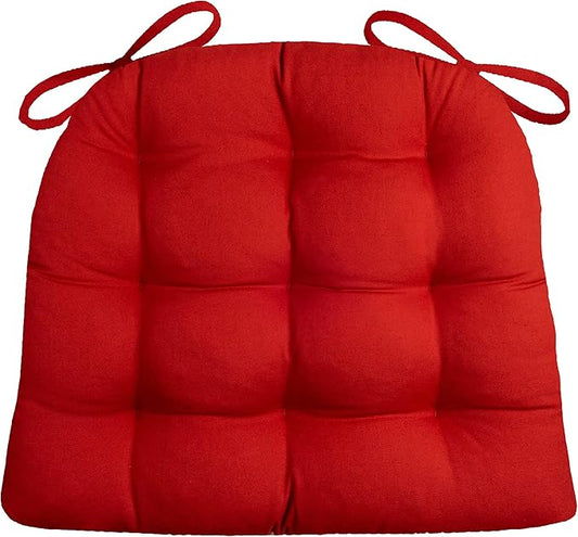Barnett Home Decor Cotton Duck Red Dining Chair Pad with Ties - 15 x 17 Size Small Chair Cushion - Latex Foam Fill - Machine Washable, Reversible, 100% Cotton, Made in USA (Fire Engine - Flame)