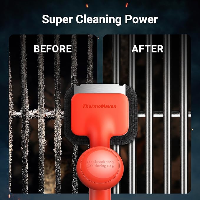 BBQ Grill Brush Bristle Free - 17" Safe Steam Grill Cleaner Brush with Scraper and 3 Brush Heads for Porcelain/Gas/Charcoal Grill Outdoor Grill Barbecue Cleaner