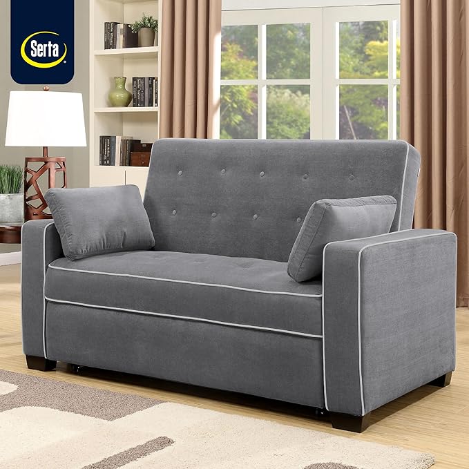 Serta Ainsley 66.5" Convertible Sleeper Loveseat, Full Size, Dreamcoil Comfort, Soft Woven Fabric, Charcoal