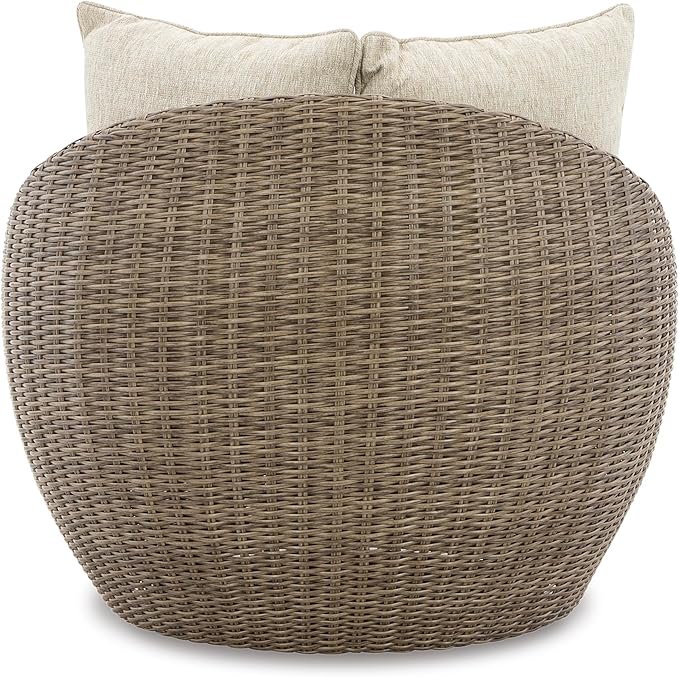 Signature Design by Ashley Danson Outdoor Lounge Chair with Cushion and 360-Degree Swivel, Set of 2, UV-Resistant Performance Fabric and Resin Wicker, Light Brown