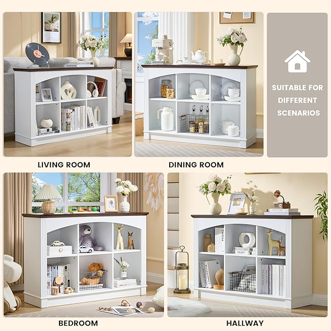 White Bookshelf, 6-Cube Bookcase and Kids Bookshelf, Wooden Storage Cabinet with Cube Organizer, Modern Book Shelf for Bedroom Furniture, Living Room, Office Storage, Toy Organizer, Display Cabinet