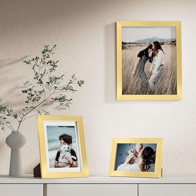 Vittanly Picture Frames Set of 10, Picture Frames Collage Wall Decor with Two 8x10, Four 5x7, and Four 4x6 Photo Frames, Gallery Wall Frame Set for Wall or Tabletop Display, Gold