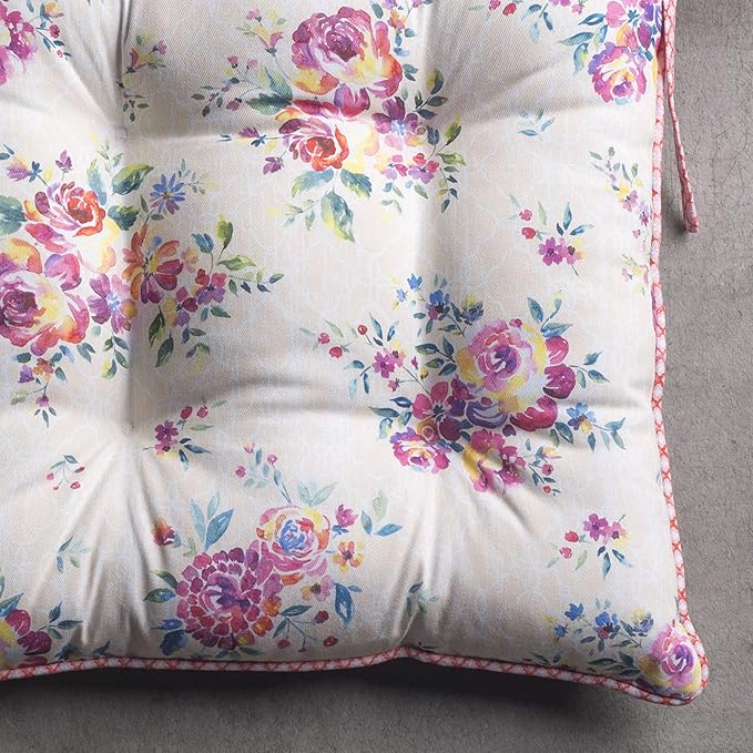 Maison d' Hermine Chair Pads for Dining Chairs Cotton Outer Fabric and Poly Filling 16"x16" Patio Seat Cushions for Furniture with Ties Home Chair Party Hall Farmhouse (Rose Garden, Pack of 2)