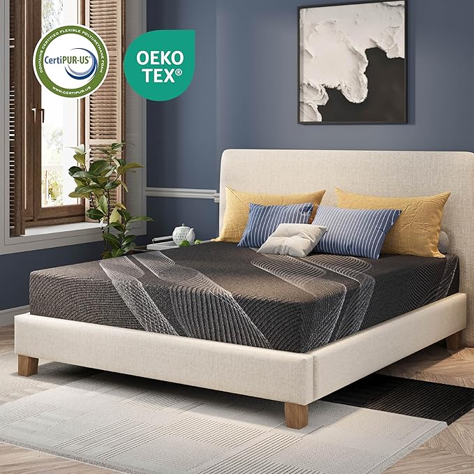 CH CHARME HOUSE 6 Inch Full Mattress, Bamboo-Charcoal Memory Foam Mattress, Cooling & Pressure Relief, Bed in a Box, Foam Made in USA & CertiPUR-US Certified, 54'x75'x6', Black