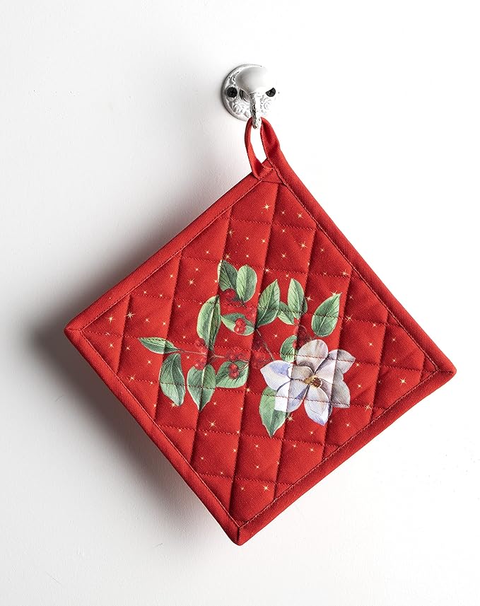 Maison d' Hermine Pot Holders 100% Cotton Heat Resistant Potholders 8" x 8" Hot Pads with Loop for Thanksgiving Christmas Decorations BBQ Cooking Baking Handling Hot Pans (Pack of 1, Noel)