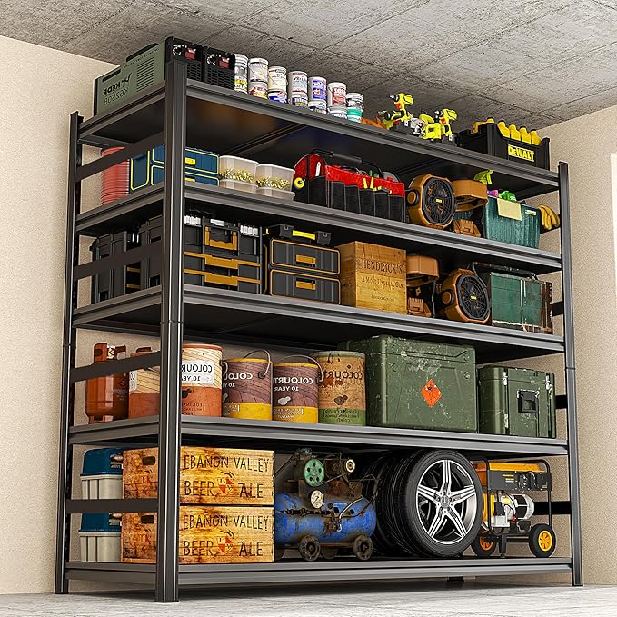 87" H Garage Shelving Unit and Storage, 5-Tier Heavy-Duty Adjustable Shelf Easy Assembly, Steel Shelves for Storage, Metal Garage Shelving for Industrial, Warehouse, Basement, Pantry, Black