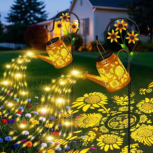 Sunflower Solar Watering Can Lights, Outdoor Waterproof Garden Lanterns with Shepherd Hook, Solar Garden Decor for Yard Outdoor Landscape Pathway Porch Patio, Gift for Women Mom Grandma, 2 Pack