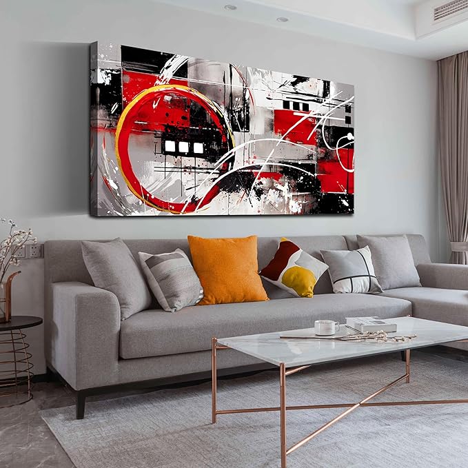 Black and Red Abstract Art - Abstract Wall Art for Living Room Large Size - Minimalist Wall Art for Bedroom Women Ready to Hang Size 29" x 59"