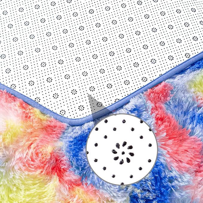 junovo Ultra Soft Hexagon Rug Fluffy Rainbow Nursery Rug for Princess Tent Kids Play Castle, Furry Hexagonal Carpet for Kids Girls Room Playhouse Classroom Dorm Home Decor, 4.6ft Tie-Dye Orange-Red