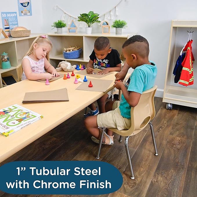 Children’s Factory MyPosture Plus 8" Chair, Tan with Chrome Legs, 2 Pack, Stackable Ergonomic Seating Solution for Classrooms and Homeschools