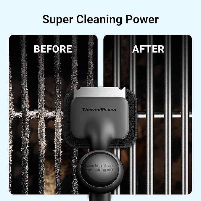 BBQ Grill Brush Bristle Free - 17" Safe Steam Grill Cleaner Brush with Scraper and 5 Brush Heads for Porcelain/Gas/Charcoal Grill Outdoor Grill Barbecue Cleaner